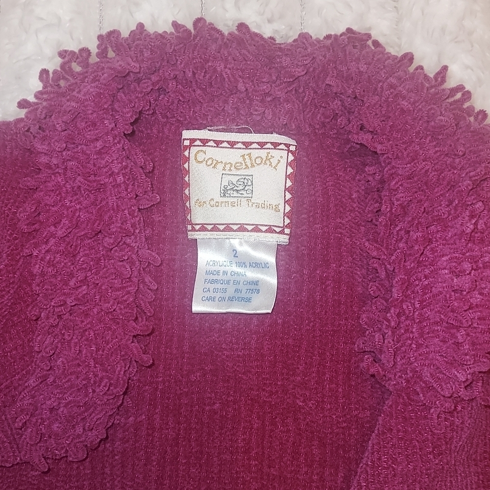 Purple Kids Cardigan Sweater With Fringe - Picture 2 of 5